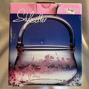 Vintage Stylesetter Handcut Crystal Glass Basket Bowl with Etched Floral Design